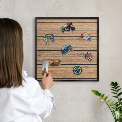 Tableau magnétique encadré de couleur noire Planches de bois