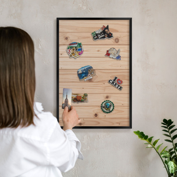 Tableau magnétique encadré de couleur noire Motif en bois