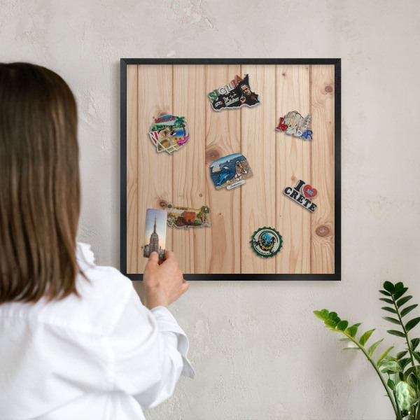 Tableau magnétique encadré de couleur noire Motif en bois