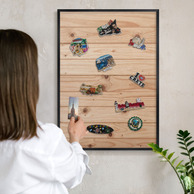 Tableau magnétique encadré de couleur noire Motif en bois