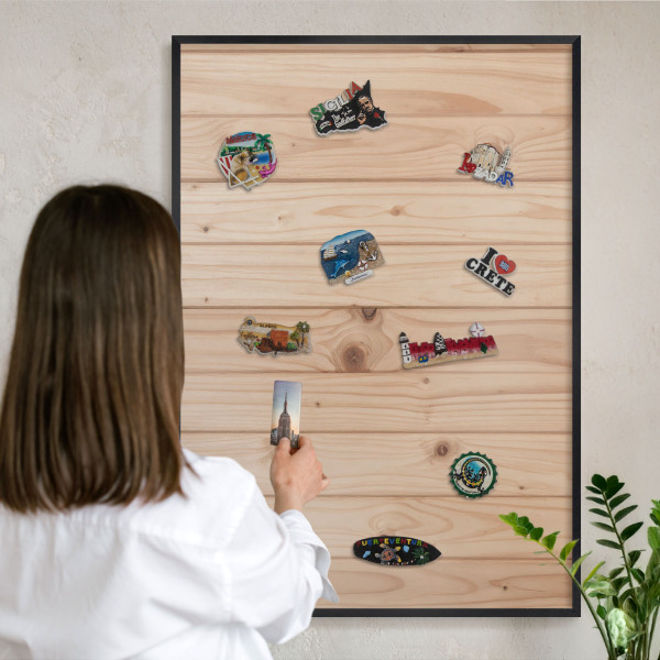 Tableau magnétique encadré de couleur noire Motif en bois