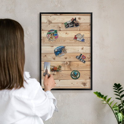 Tableau magnétique encadré de couleur noire Planches de bois
