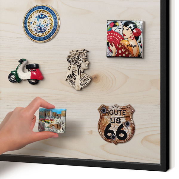 Panneau pour aimants souvenirs cadre noir Motif en bois
