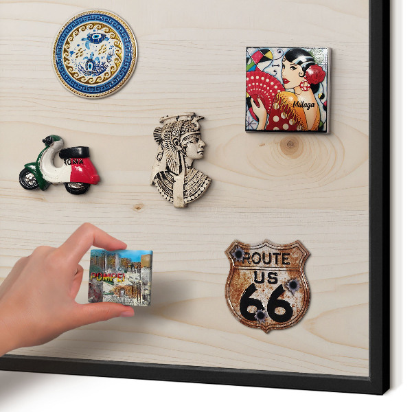 Panneau pour aimants souvenirs cadre noir Motif en bois