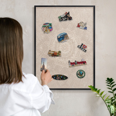 Tableau magnétique encadré de couleur noire Mandala décoratif