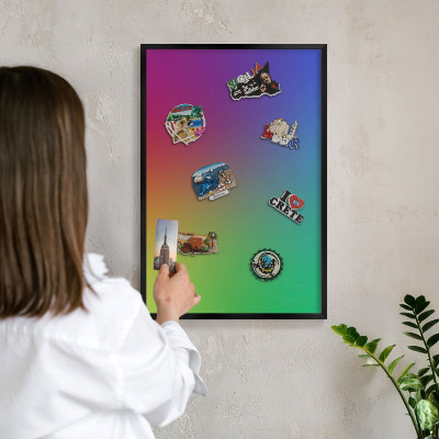 Tableau magnétique encadré de couleur noire Dégradé arc-en-ciel