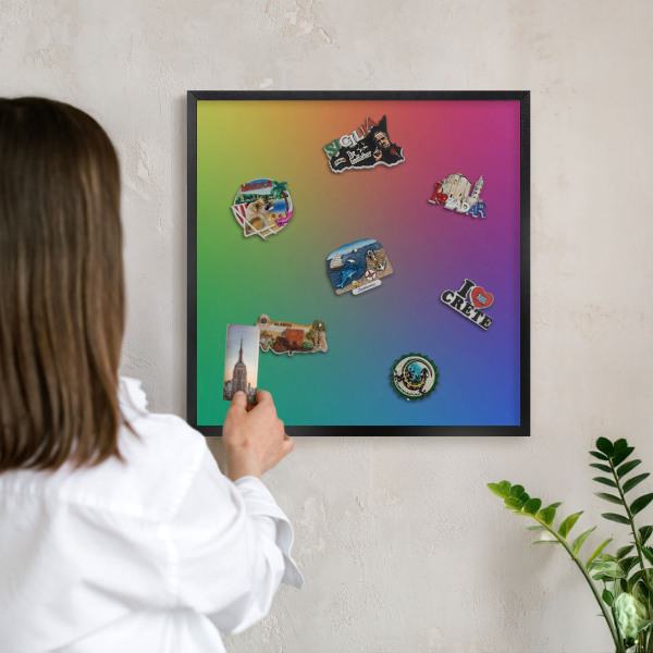 Tableau magnétique encadré de couleur noire Dégradé arc-en-ciel