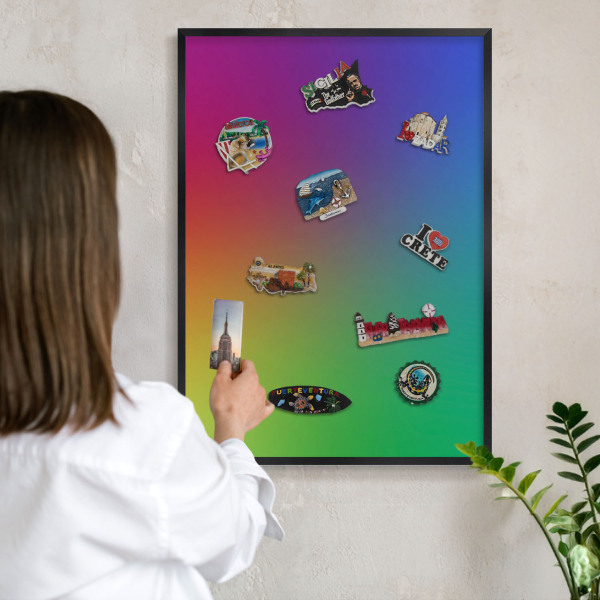 Tableau magnétique encadré de couleur noire Dégradé arc-en-ciel