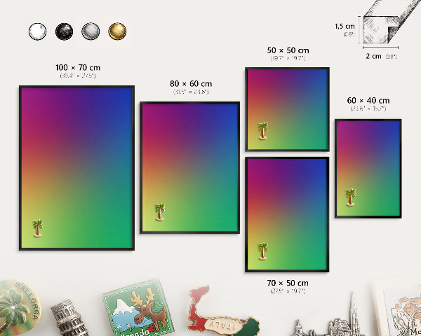 Tableau magnétique encadré de couleur noire Dégradé arc-en-ciel