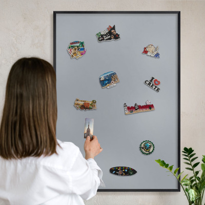 Tableau magnétique encadré de couleur noire Gris délicat