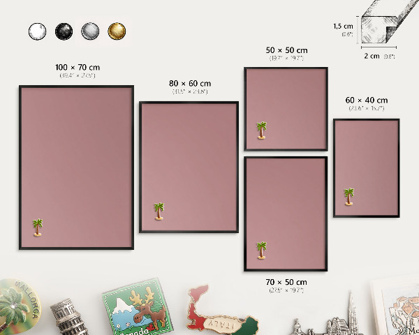 Tableau magnétique encadré de couleur noire Rose pastel poudré