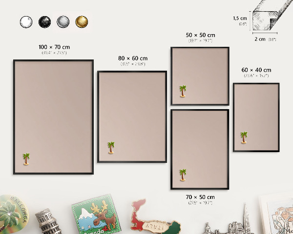 Tableau magnétique encadré de couleur noire Rose beige