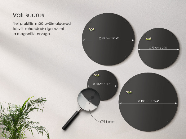 Tableau pour aimants de vacances rond noir