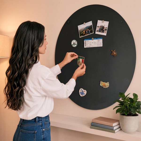 Tableau pour aimants de vacances rond noir