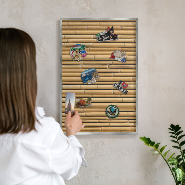 Tableau pour collection d'aimants cadre argenté Motif bambou