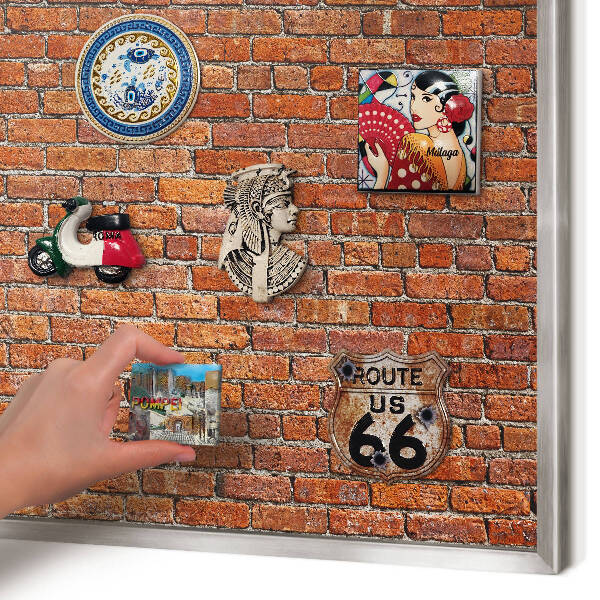 Tableau magnétique décoratif avec cadre argenté Motif brique