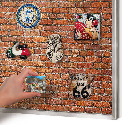 Tableau magnétique décoratif avec cadre argenté Motif brique
