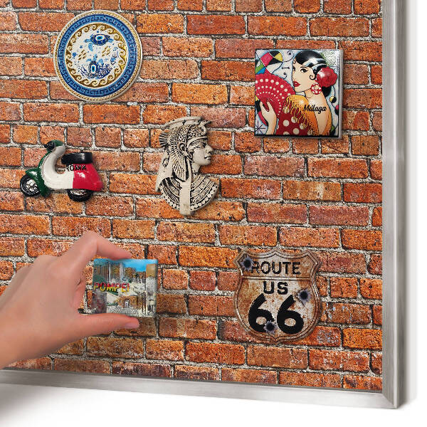 Tableau magnétique décoratif avec cadre argenté Motif brique