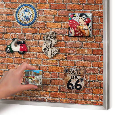 Tableau magnétique décoratif avec cadre argenté Motif brique