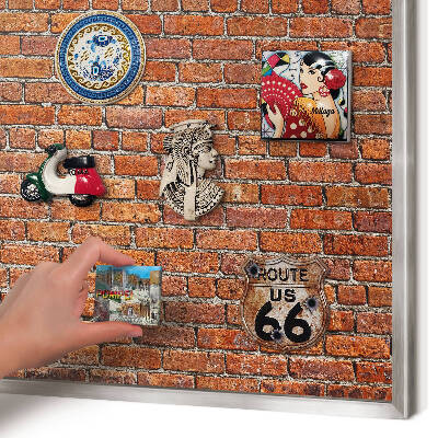 Tableau magnétique décoratif avec cadre argenté Motif brique