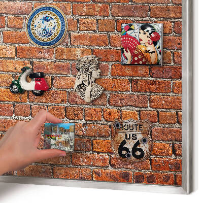Tableau magnétique décoratif avec cadre argenté Motif brique