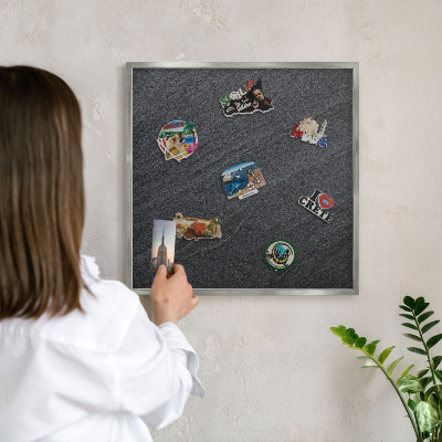 Tableau pour collection d'aimants cadre argenté Texture grise