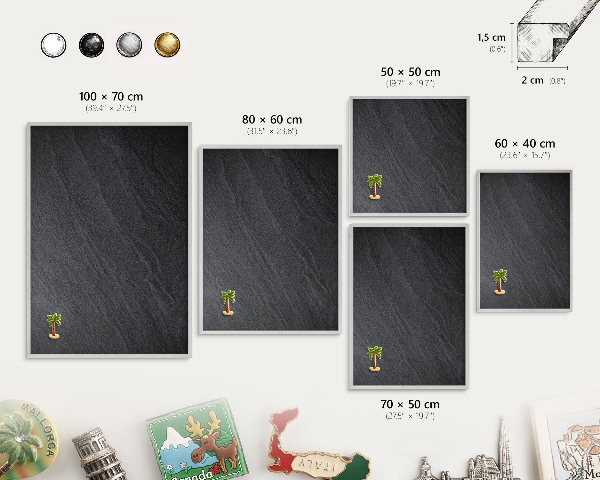 Tableau pour collection d'aimants cadre argenté Texture grise