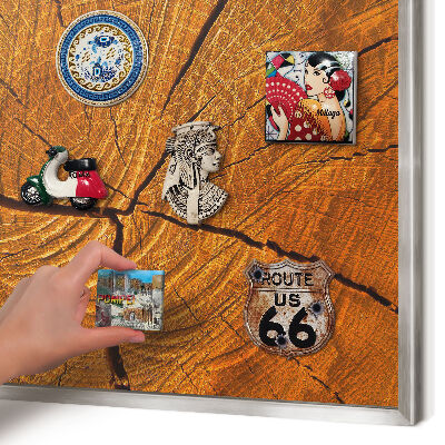 Tableau magnétique décoratif avec cadre argenté Grain de bois