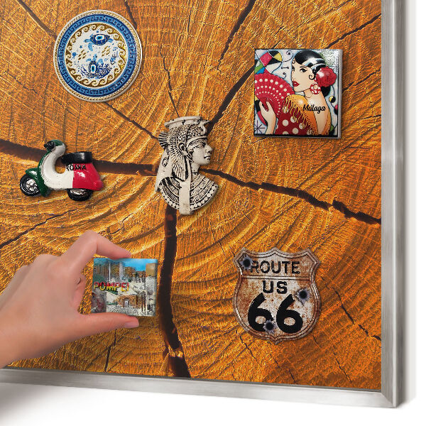 Tableau magnétique décoratif avec cadre argenté Grain de bois