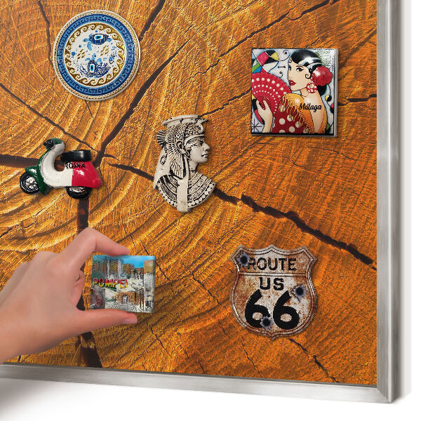 Tableau magnétique décoratif avec cadre argenté Grain de bois