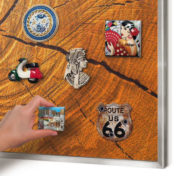 Tableau magnétique décoratif avec cadre argenté Grain de bois