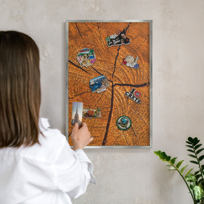 Tableau magnétique décoratif avec cadre argenté Grain de bois