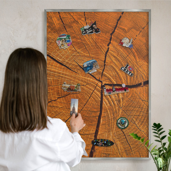 Tableau magnétique décoratif avec cadre argenté Grain de bois