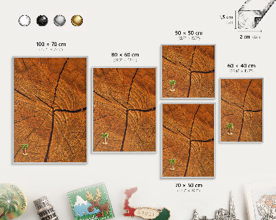Tableau magnétique décoratif avec cadre argenté Grain de bois