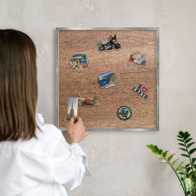 Tableau magnétique décoratif avec cadre argenté Texture du bois