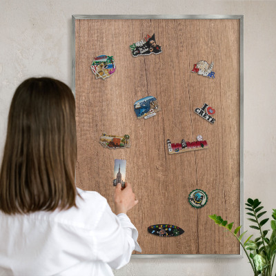 Tableau magnétique décoratif avec cadre argenté Texture du bois