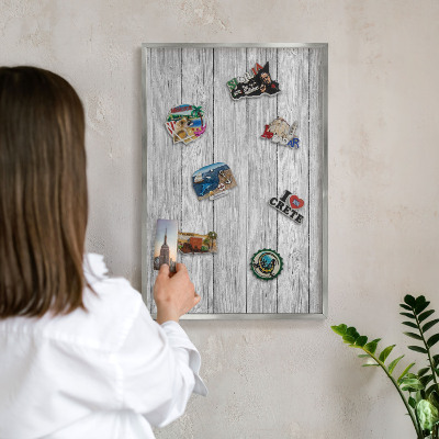 Tableau pour collection d'aimants cadre argenté Texture bois