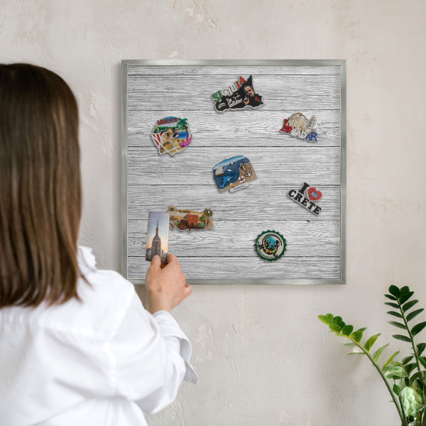 Tableau pour collection d'aimants cadre argenté Texture bois