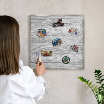 Tableau pour collection d'aimants cadre argenté Texture bois