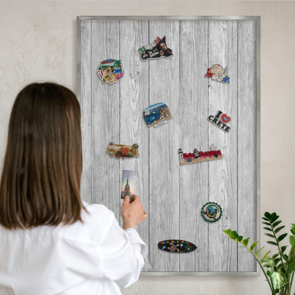 Tableau pour collection d'aimants cadre argenté Texture bois
