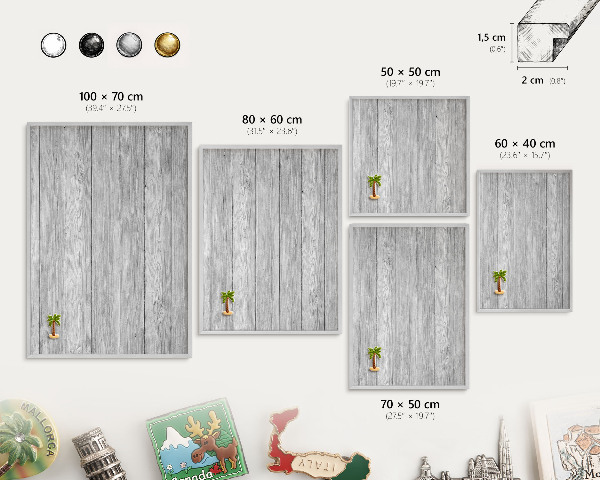 Tableau pour collection d'aimants cadre argenté Texture bois