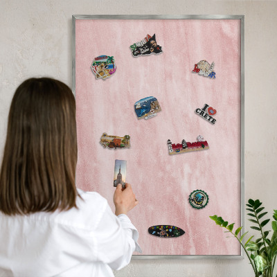 Tableau pour collection d'aimants cadre argenté Texture rose