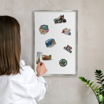 Tableau magnétique décoratif avec cadre argenté Blanc pur