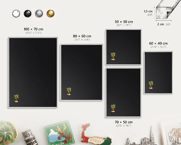 Tableau pour collection d'aimants cadre argenté Noir