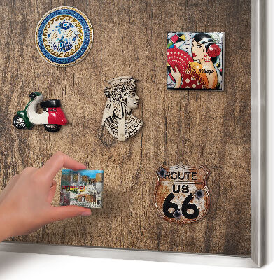 Tableau pour collection d'aimants cadre argenté Texture bois