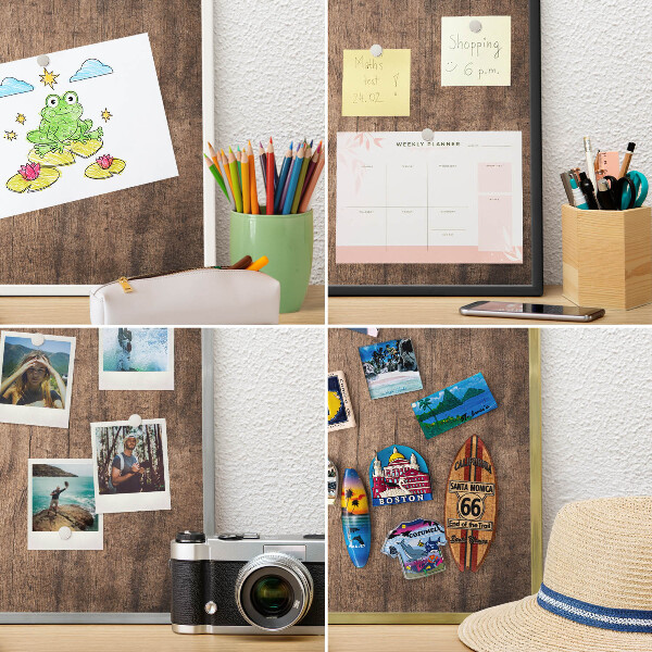 Tableau pour collection d'aimants cadre argenté Texture bois