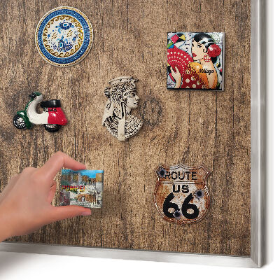 Tableau pour collection d'aimants cadre argenté Texture bois