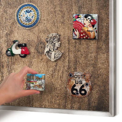 Tableau pour collection d'aimants cadre argenté Texture bois