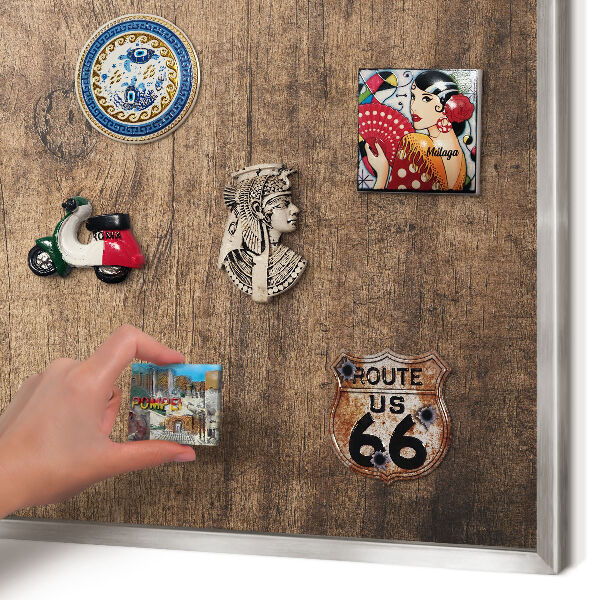 Tableau pour collection d'aimants cadre argenté Texture bois