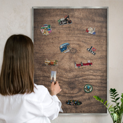 Tableau pour collection d'aimants cadre argenté Texture bois